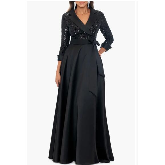 Xscape Evenings Sequin Long Sleeve Tux Ballgown (new) Sz 10 $298.00 retail - Picture 4 of 7